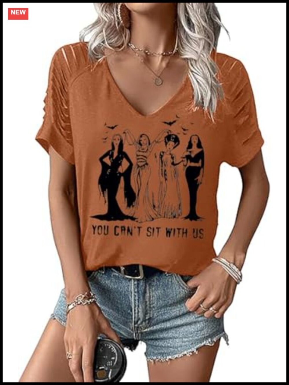 Women's Halloween Witch Graphic V-Neck Short Sleeve Tee Cotton Blend
